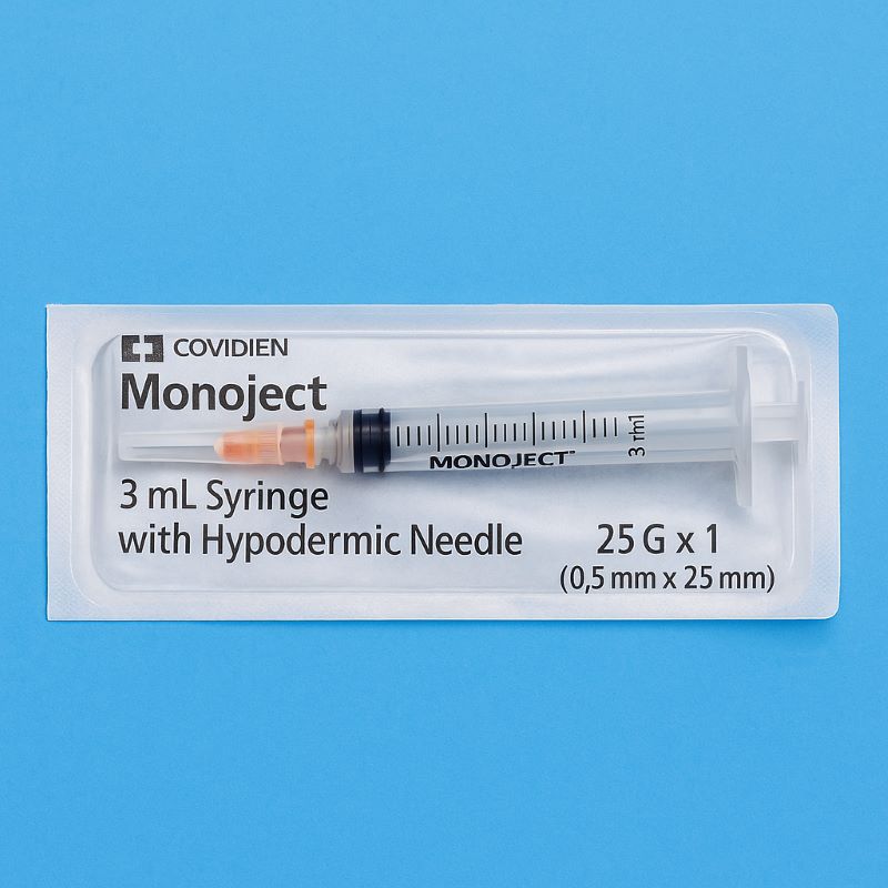 Sterile Monoject 3 mL Syringe with Hypodermic Needle Pack
